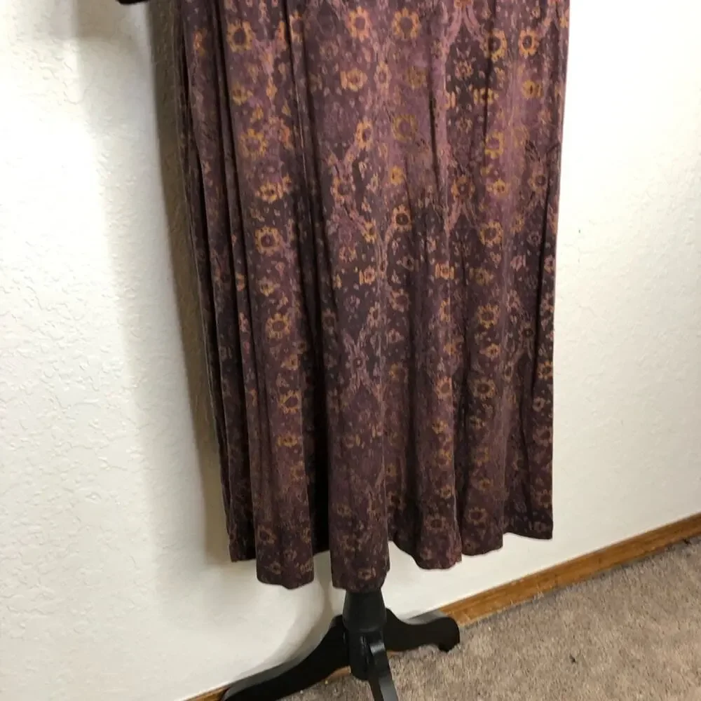 Peruvian Connection maroon purple gold floral midi dress size Extra Large XL